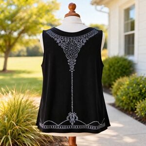 I.N. Studio Black Sleeveless Velvet Tank With Embellishments,  Size 1X